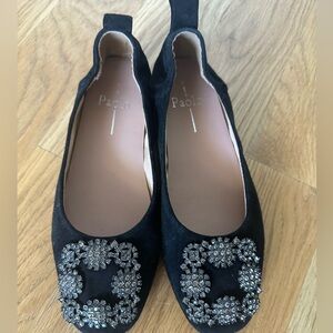 Linea Paolo Minax Embellished Ballet Flat, Black faux Suede, Size 5